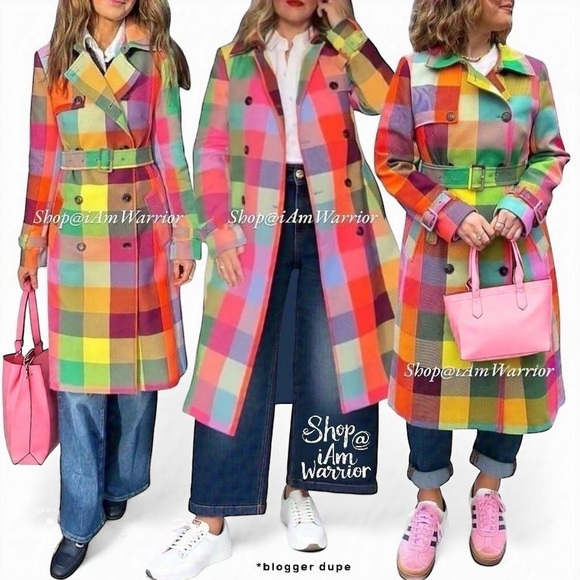 Rainbow checkered NWT double breasted belted trench coat *shop@iamwarrior - Picture 5 of 16